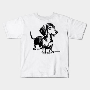 Stick figure dash hound dog in black ink Kids T-Shirt